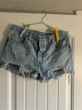 Levi's Light Blue Frayed Denim Cutoff Shorts